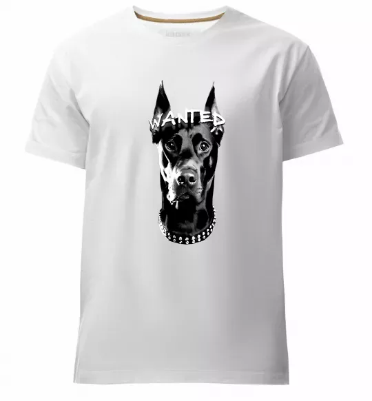 Чоловіча преміум футболка Wanted Доберман Білий фото
