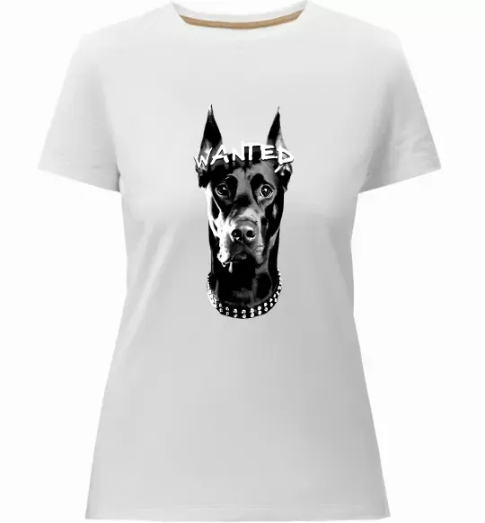Жіноча преміум футболка Wanted Доберман Білий фото