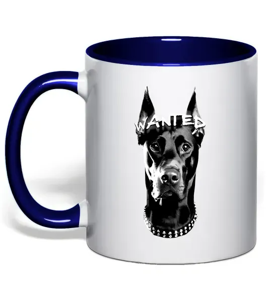 Чашка с цветной ручкой Wanted Доберман Глубокий темно-синий фото