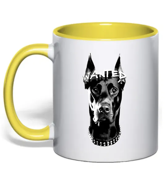 Чашка с цветной ручкой Wanted Доберман Лимонный фото