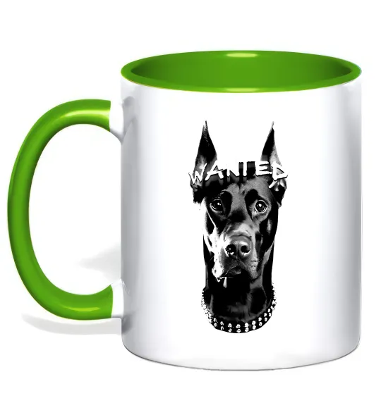 Чашка с цветной ручкой Wanted Доберман Лаймовый фото