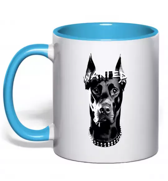 Чашка с цветной ручкой Wanted Доберман Голубой фото