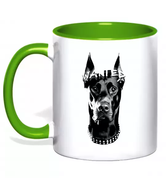 Чашка с цветной ручкой Wanted Доберман Зеленый фото