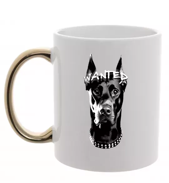 Чашка с цветной ручкой Wanted Доберман Золото фото