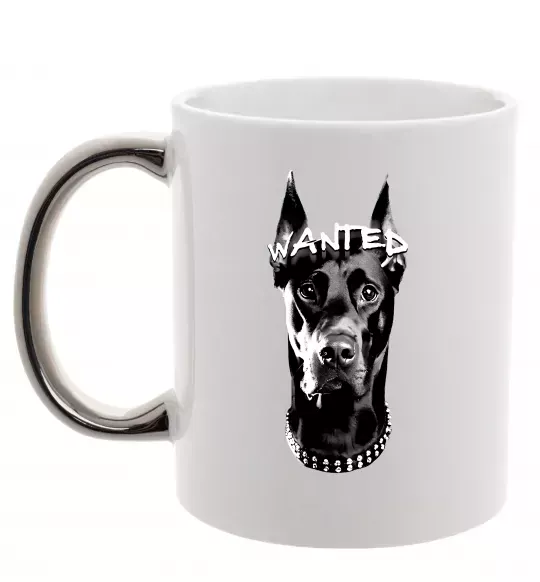 Чашка с цветной ручкой Wanted Доберман Серебро фото