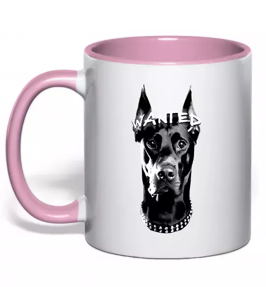 Чашка с цветной ручкой Wanted Доберман Нежно розовый фото