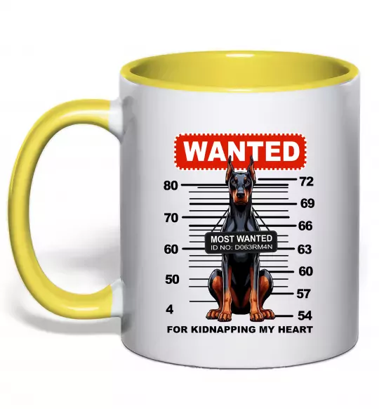 Чашка с цветной ручкой Doberman wanted Солнечно желтый фото