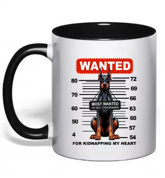 Чашка с цветной ручкой Doberman wanted Черный фото