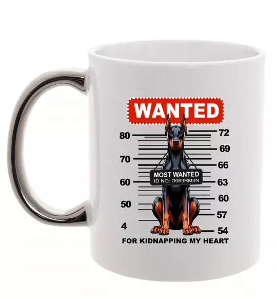 Чашка с цветной ручкой Doberman wanted Серебро фото