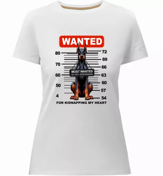 Жіноча преміум футболка Doberman wanted Білий фото