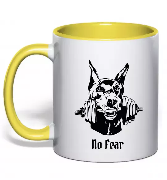 Чашка з кольоровою ручкою No fear doberman Сонячно жовтий фото
