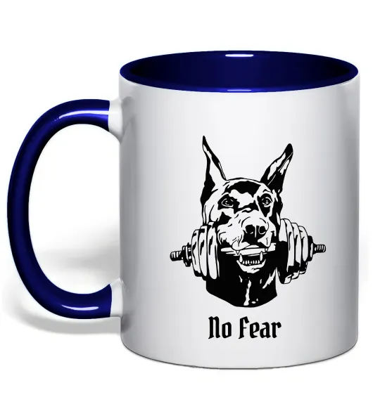 Чашка з кольоровою ручкою No fear doberman Глибокий темно-синій фото