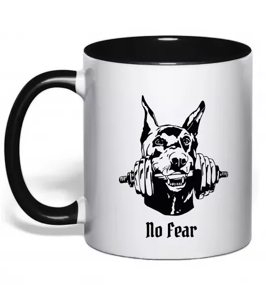 Чашка з кольоровою ручкою No fear doberman Чорний фото
