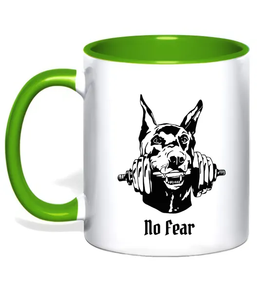 Чашка с цветной ручкой No fear doberman Лаймовый фото