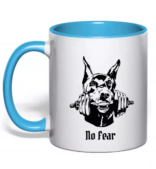 Чашка з кольоровою ручкою No fear doberman Блакитний фото