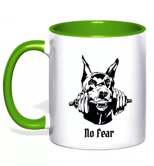 Чашка з кольоровою ручкою No fear doberman Зелений фото