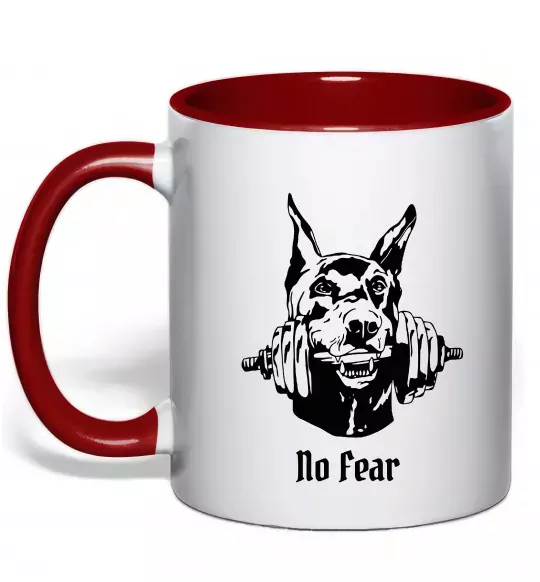 Чашка з кольоровою ручкою No fear doberman Червоний фото