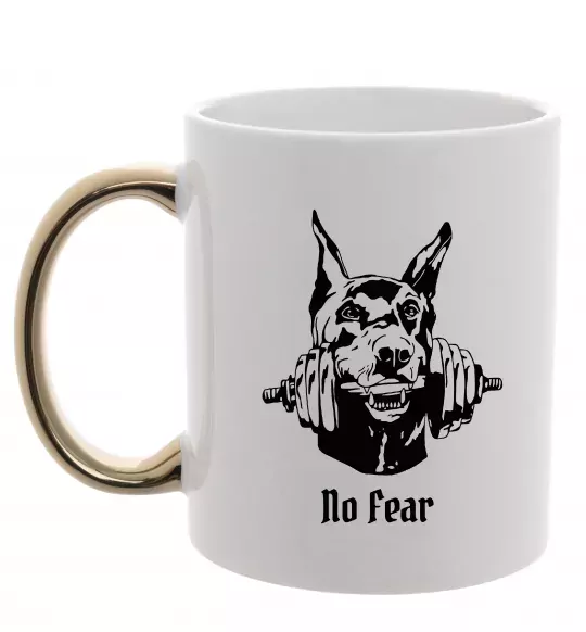 Чашка з кольоровою ручкою No fear doberman Золото фото