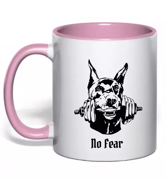 Чашка з кольоровою ручкою No fear doberman Ніжно рожевий фото