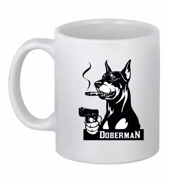 Чашка керамічна Doberman with gun Білий фото