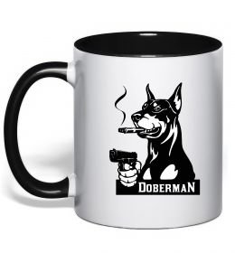 Чашка с цветной ручкой Doberman with gun Чашка с цветной ручкой Doberman with gun