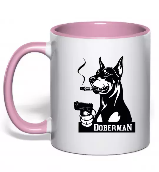 Чашка с цветной ручкой Doberman with gun Нежно розовый фото