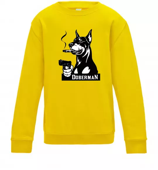 Детский Свитшот Doberman with gun Солнечно желтый фото