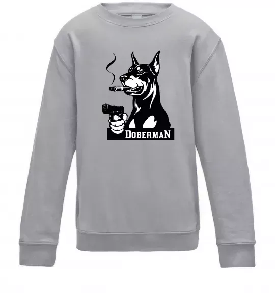 Детский Свитшот Doberman with gun Серый меланж фото