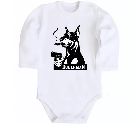 Детский боди Doberman with gun Белый фото