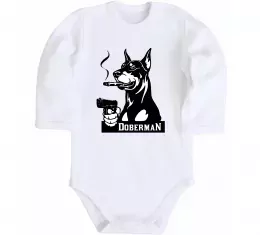 Детский боди Doberman with gun Белый фото