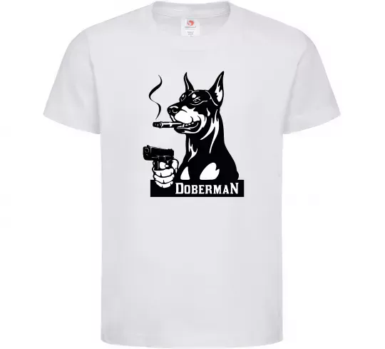 Дитяча футболка Doberman with gun Білий фото
