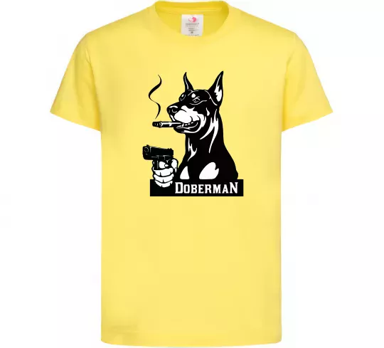 Дитяча футболка Doberman with gun Лимонний фото