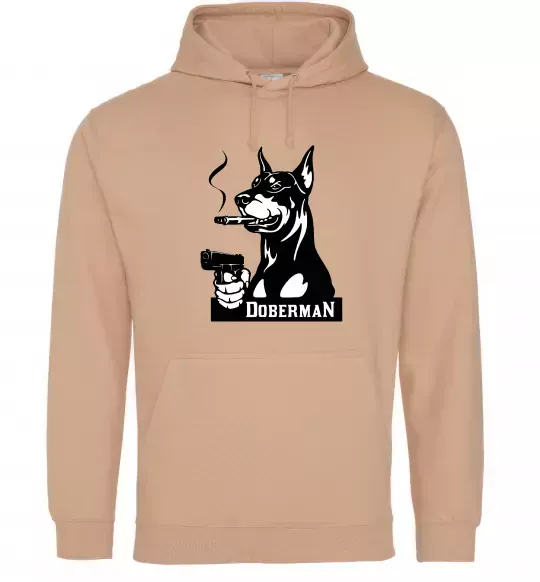 Женская толстовка (худи) Doberman with gun Песочный фото