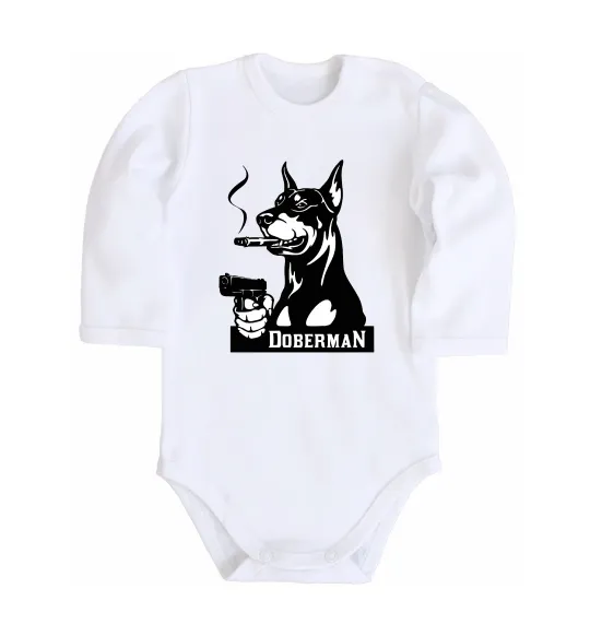 Дитячий бодік Doberman with gun Білий фото