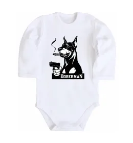 Дитячий бодік Doberman with gun Білий фото