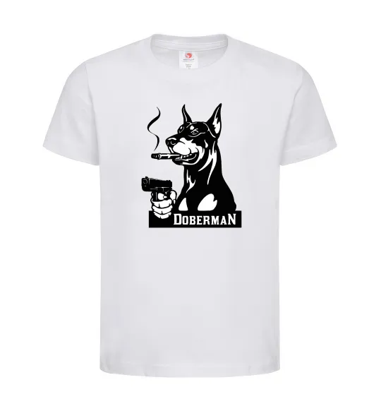 Дитяча футболка Doberman with gun Білий фото