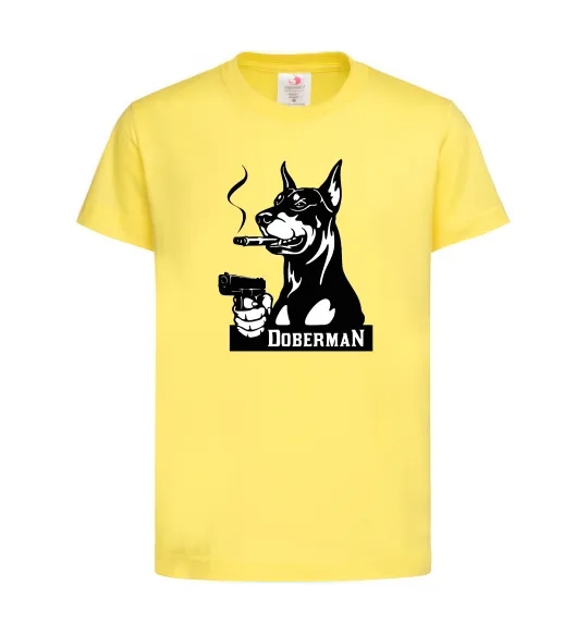Дитяча футболка Doberman with gun Лимонний фото