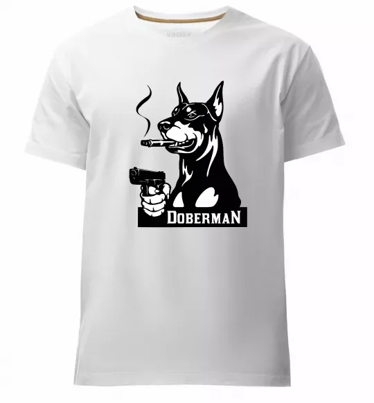 Мужская премиум футболка Doberman with gun Белый фото