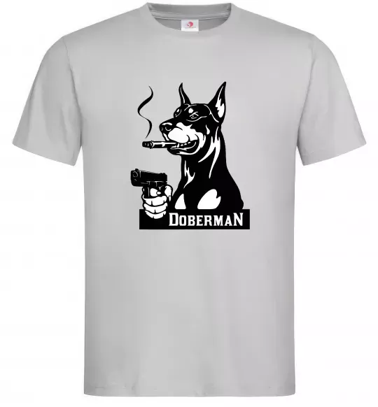 Чоловіча футболка Doberman with gun Сірий фото