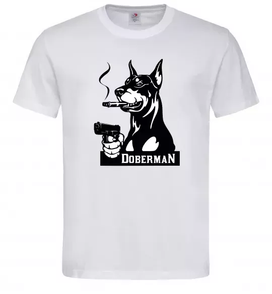 Чоловіча футболка Doberman with gun Білий фото