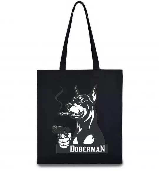 Еко-сумка Doberman with gun Чорний фото