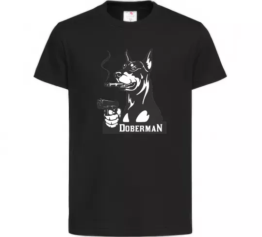 Дитяча футболка Doberman with gun Чорний фото