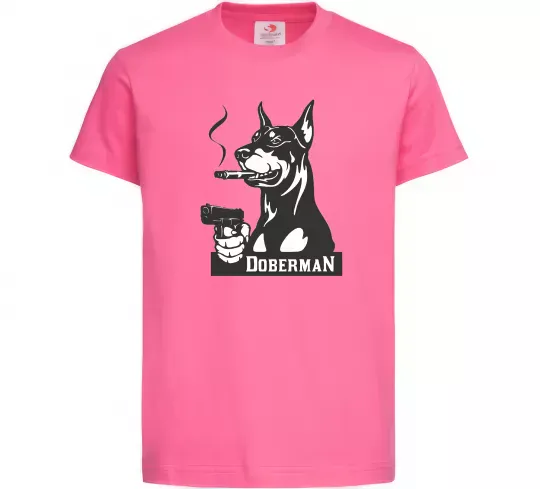 Дитяча футболка Doberman with gun Яскраво-рожевий фото