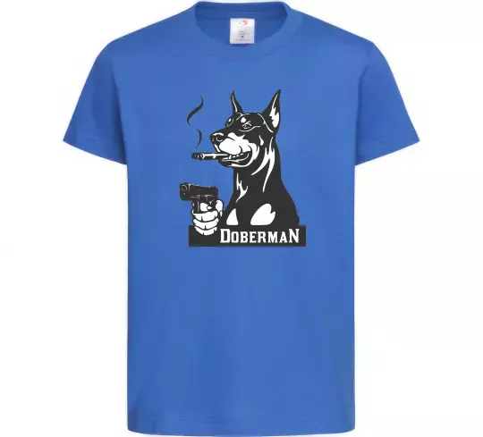 Дитяча футболка Doberman with gun Яскраво-синій фото
