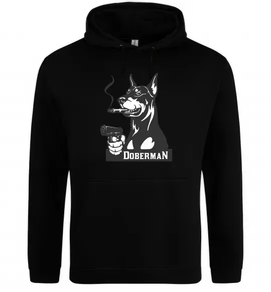 Женская толстовка (худи) Doberman with gun Черный фото