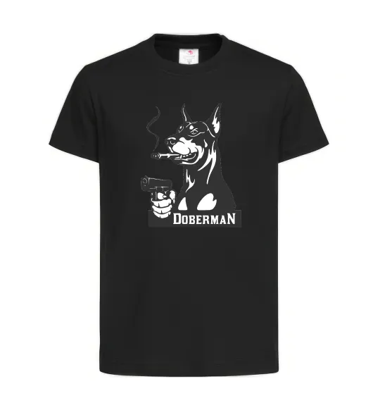Дитяча футболка Doberman with gun Чорний фото
