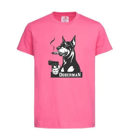 Дитяча футболка Doberman with gun Яскраво-рожевий фото
