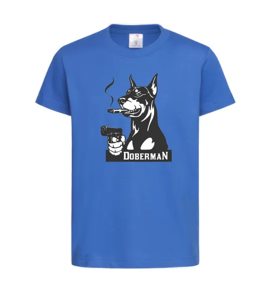 Дитяча футболка Doberman with gun Яскраво-синій фото