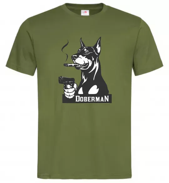Чоловіча футболка Doberman with gun Оливковий фото