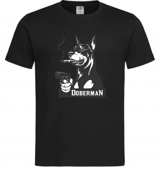 Чоловіча футболка Doberman with gun Чорний фото